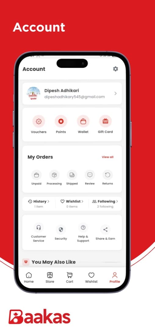 Baakas app account screen poster