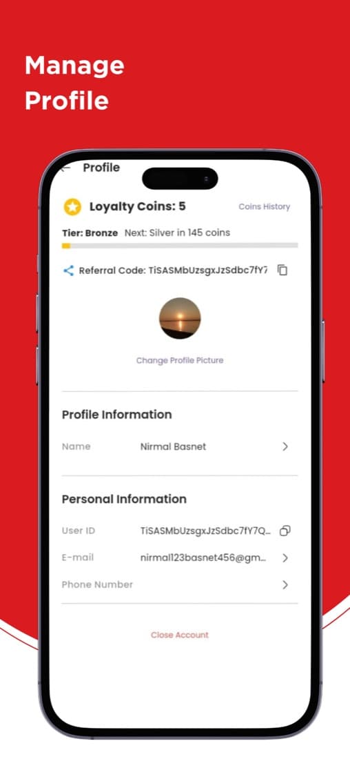 Baakas app profile management screen poster